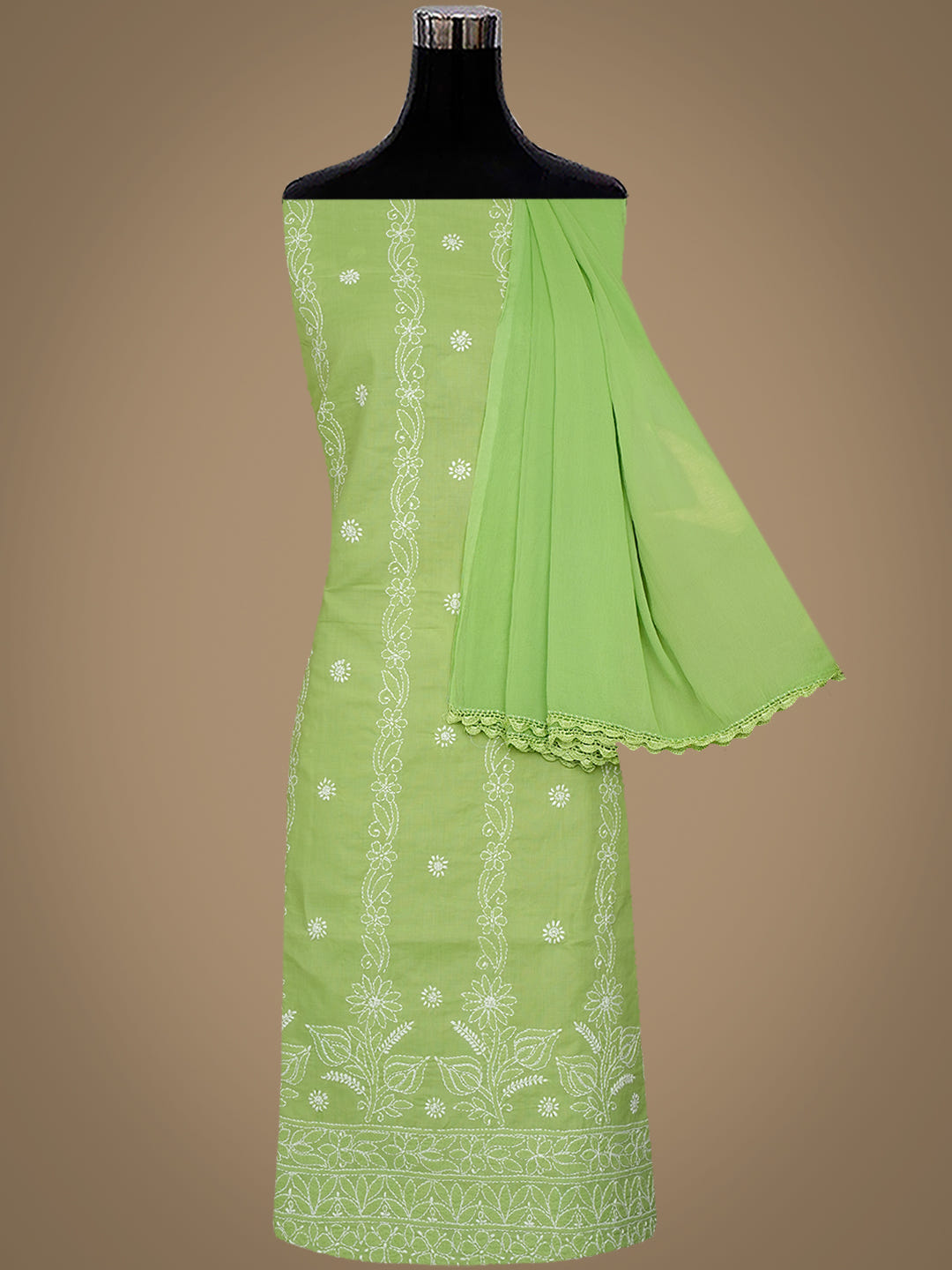 Ada Hand Embroidered Green Cotton Lucknowi Chikankari Unstitched Suit Piece 01A1019963_4