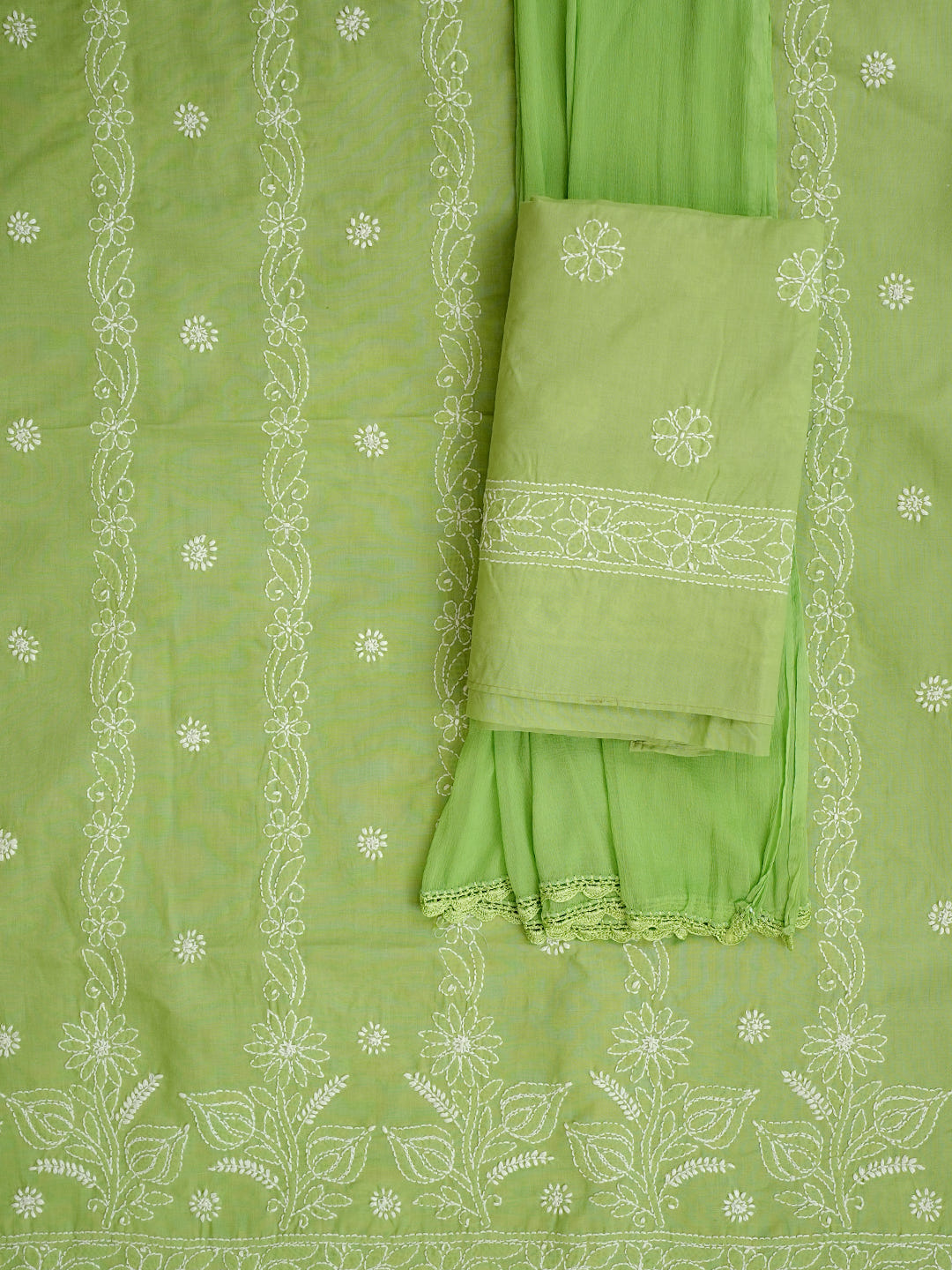 Ada Hand Embroidered Green Cotton Lucknowi Chikankari Unstitched Suit Piece 01A1019963_5