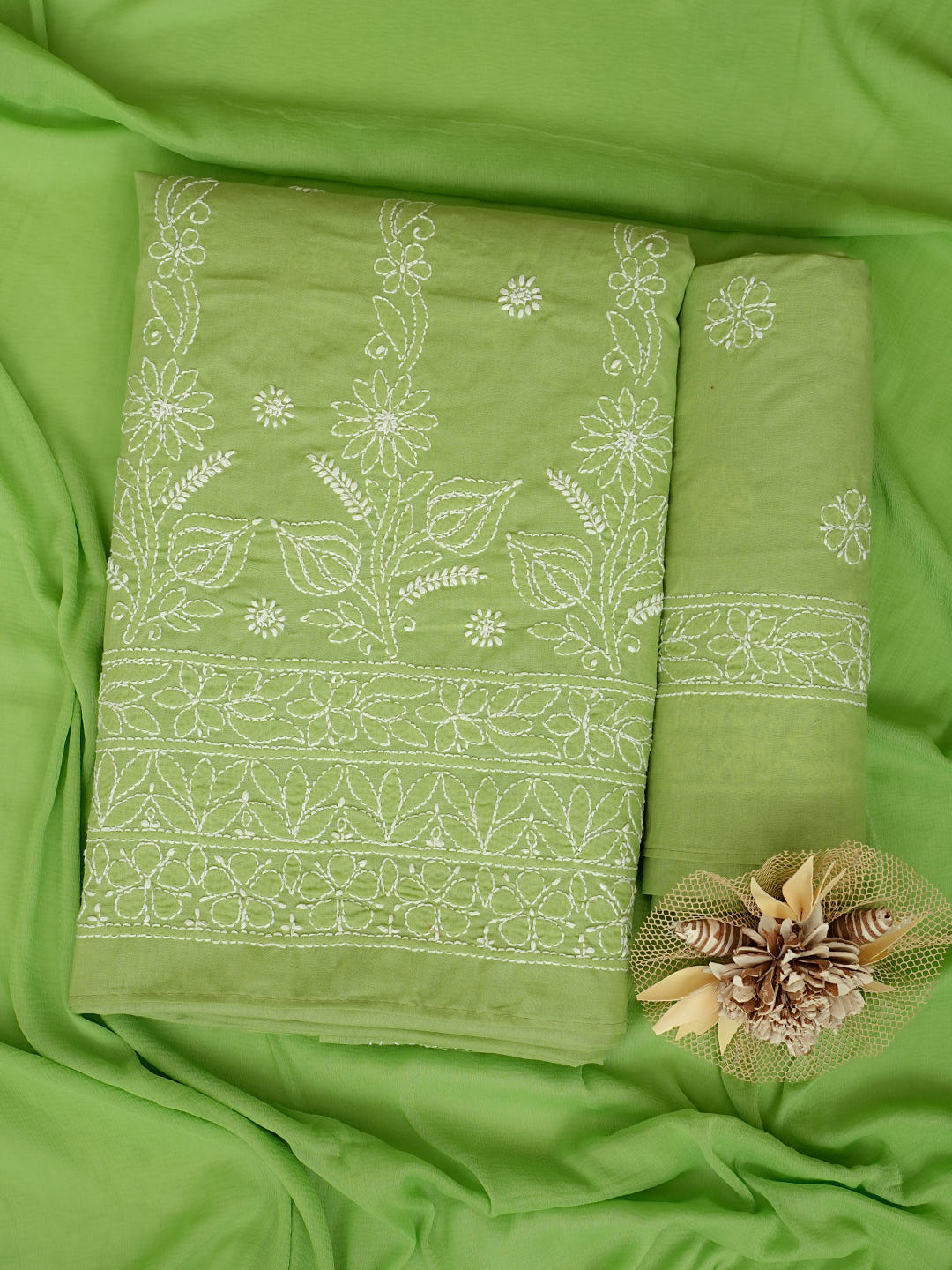 Ada Hand Embroidered Green Cotton Lucknowi Chikankari Unstitched Suit Piece 01A1019963_1