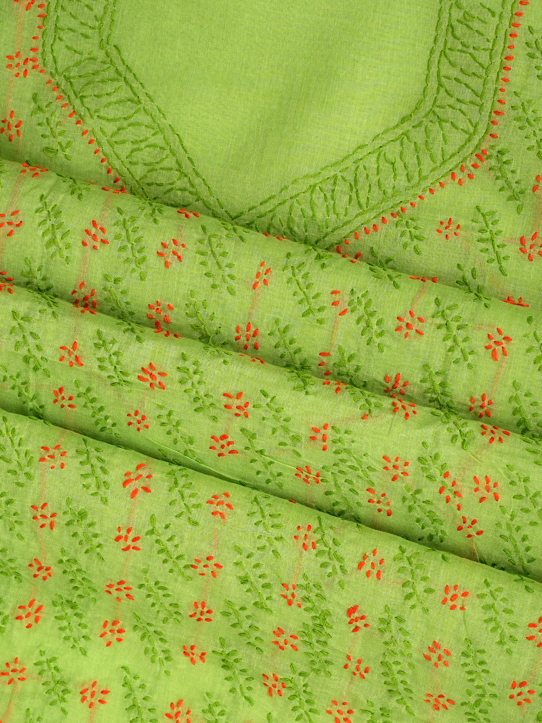 Ada Hand Embroidered Green Cotton Lucknowi Chikankari Unstitched Suit Piece 01A947762_2