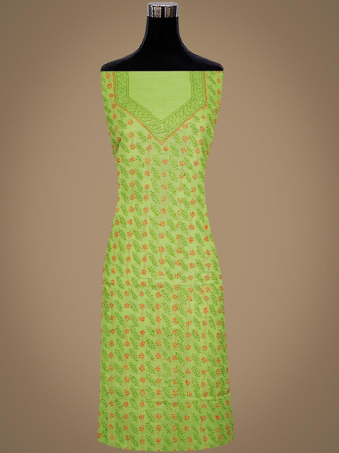 Ada Hand Embroidered Green Cotton Lucknowi Chikankari Unstitched Suit Piece 01A947762_6