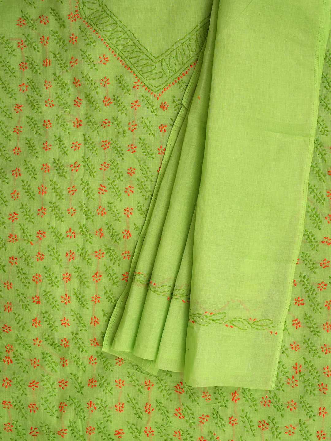 Ada Hand Embroidered Green Cotton Lucknowi Chikankari Unstitched Suit Piece 01A947762_8