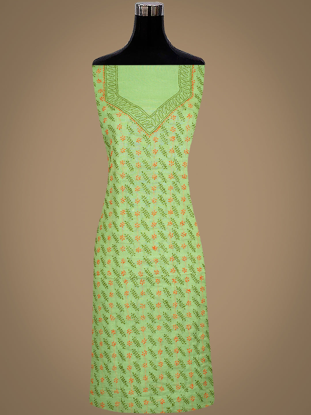 Ada Hand Embroidered Green Cotton Lucknowi Chikankari Unstitched Suit Piece 01A947763