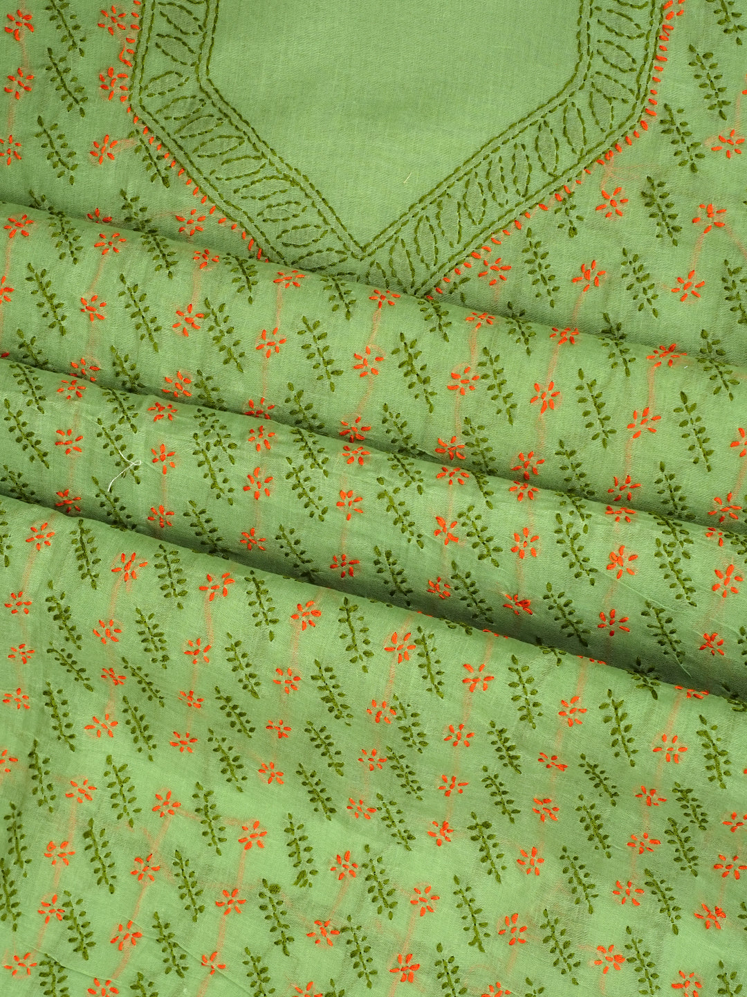Ada Hand Embroidered Green Cotton Lucknowi Chikankari Unstitched Suit Piece 01A947763
