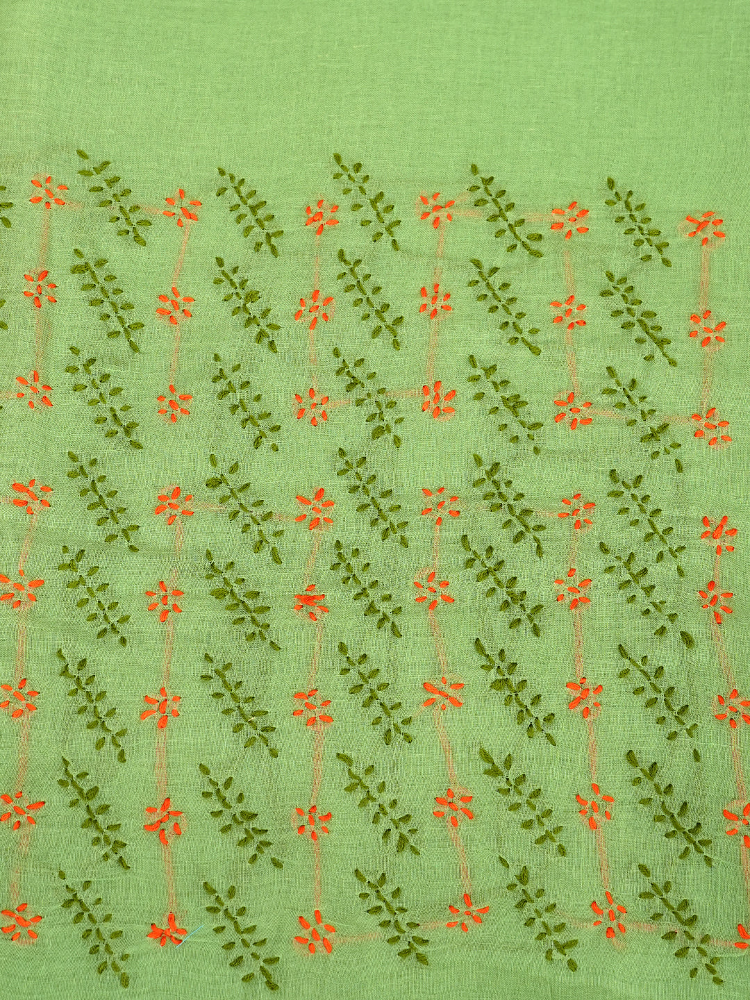 Ada Hand Embroidered Green Cotton Lucknowi Chikankari Unstitched Suit Piece 01A947763