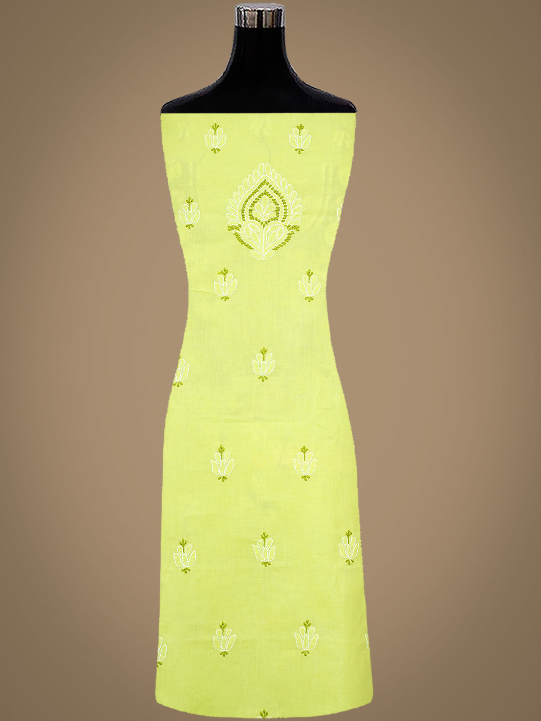 Ada Hand Embroidered Green Cotton Lucknowi Chikankari Unstitched Suit Set With Chiffon Dupatta 01A999550
