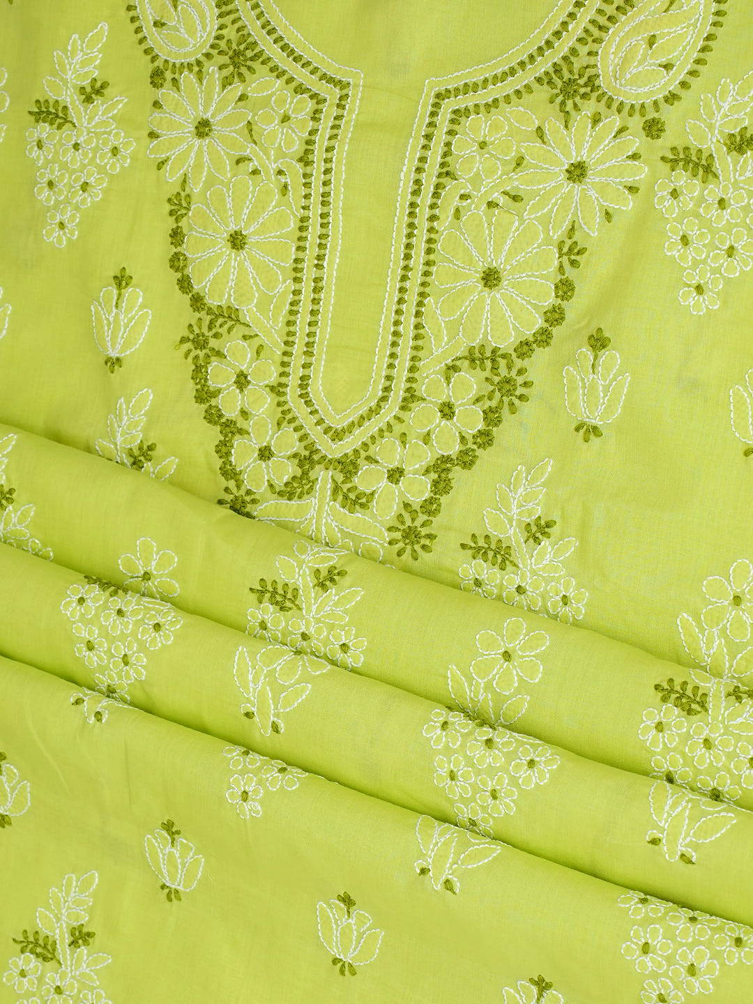 Ada Hand Embroidered Green Cotton Lucknowi Chikankari Unstitched Suit Set With Chiffon Dupatta 01A999550