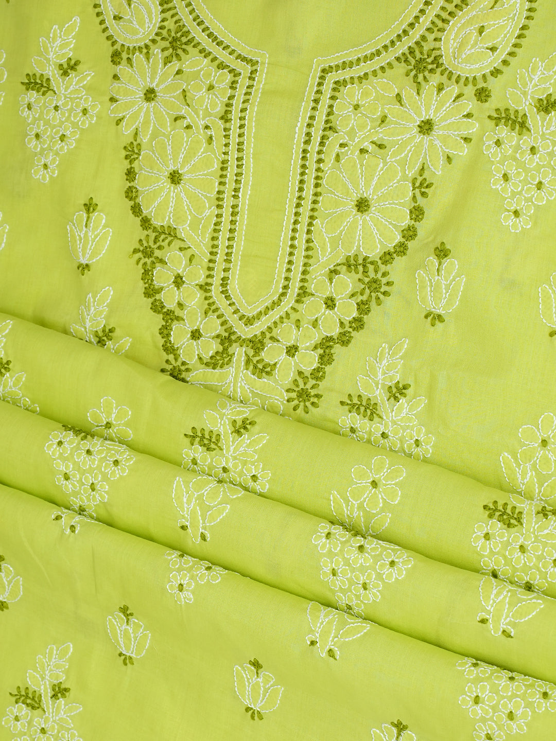 Ada Hand Embroidered Green Cotton Lucknowi Chikankari Unstitched Suit Set With Chiffon Dupatta 01A999550