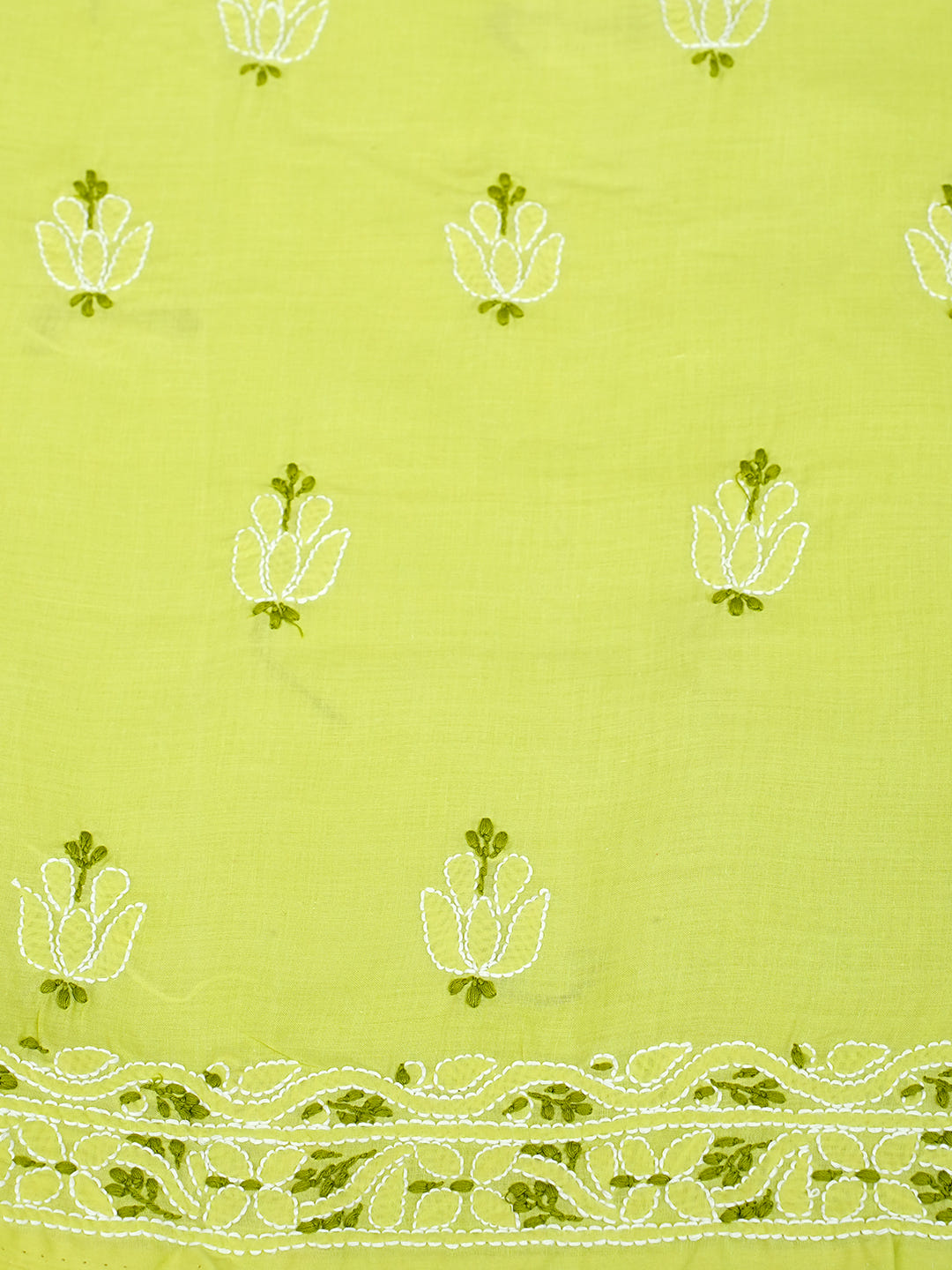 Ada Hand Embroidered Green Cotton Lucknowi Chikankari Unstitched Suit Set With Chiffon Dupatta 01A999550