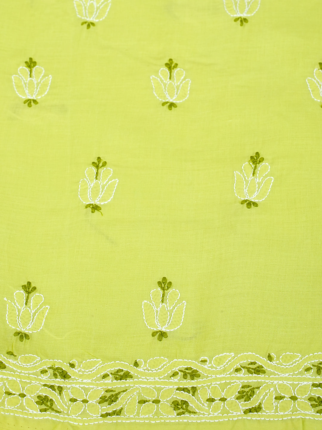Ada Hand Embroidered Green Cotton Lucknowi Chikankari Unstitched Suit Set With Chiffon Dupatta 01A999550