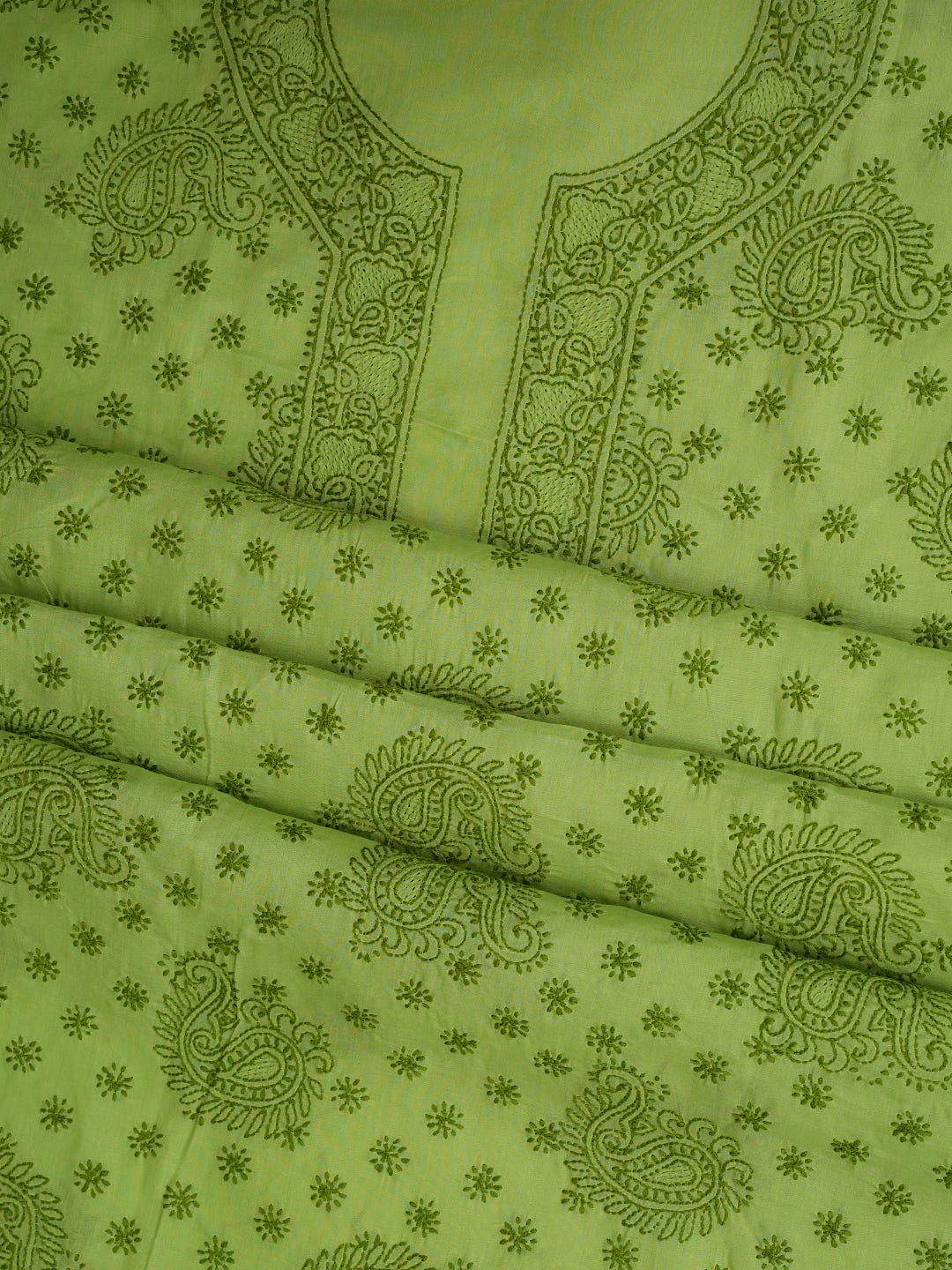 Ada Hand Embroidered Green Cotton Lucknowi Chikankari Unstitched Suit Piece With Chiffon Dupatta 01A1009872_4