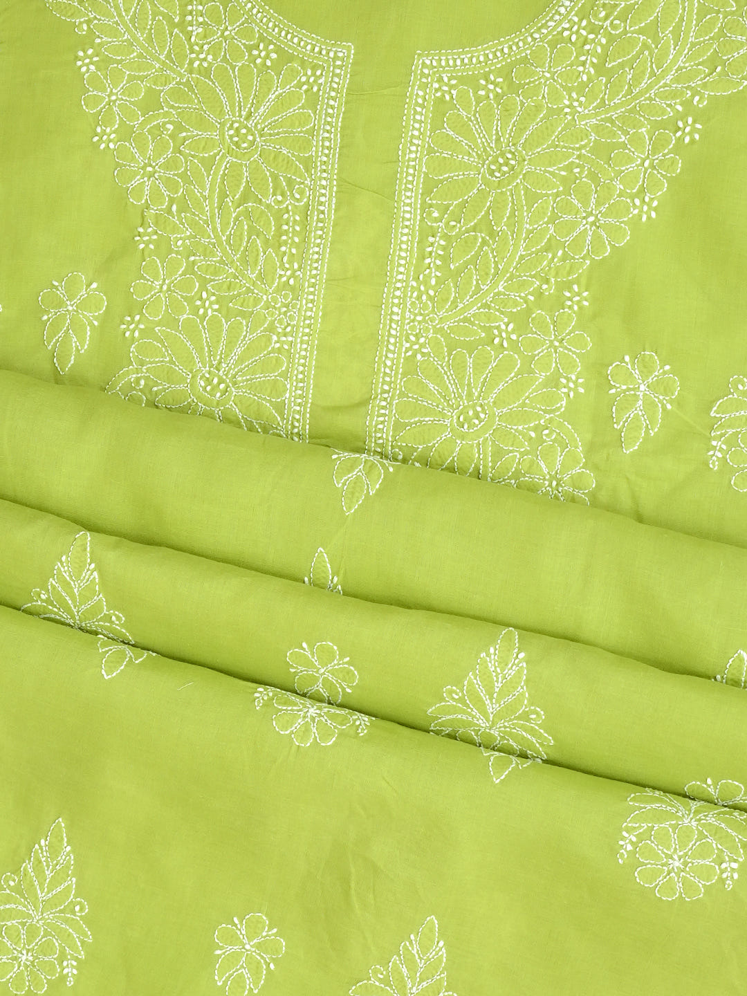 Ada Hand Embroidered Green Cotton Lucknowi Chikankari Unstitched Suit Piece With Chiffon Dupatta 01A1010511_2