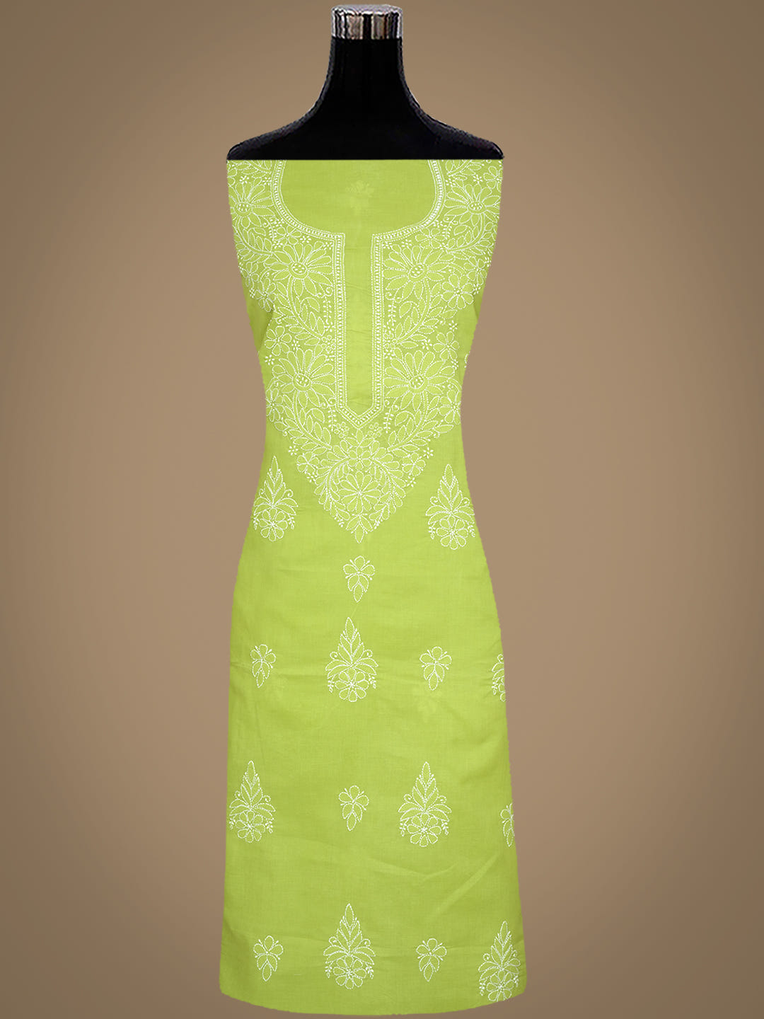 Ada Hand Embroidered Green Cotton Lucknowi Chikankari Unstitched Suit Piece With Chiffon Dupatta 01A1010511_5
