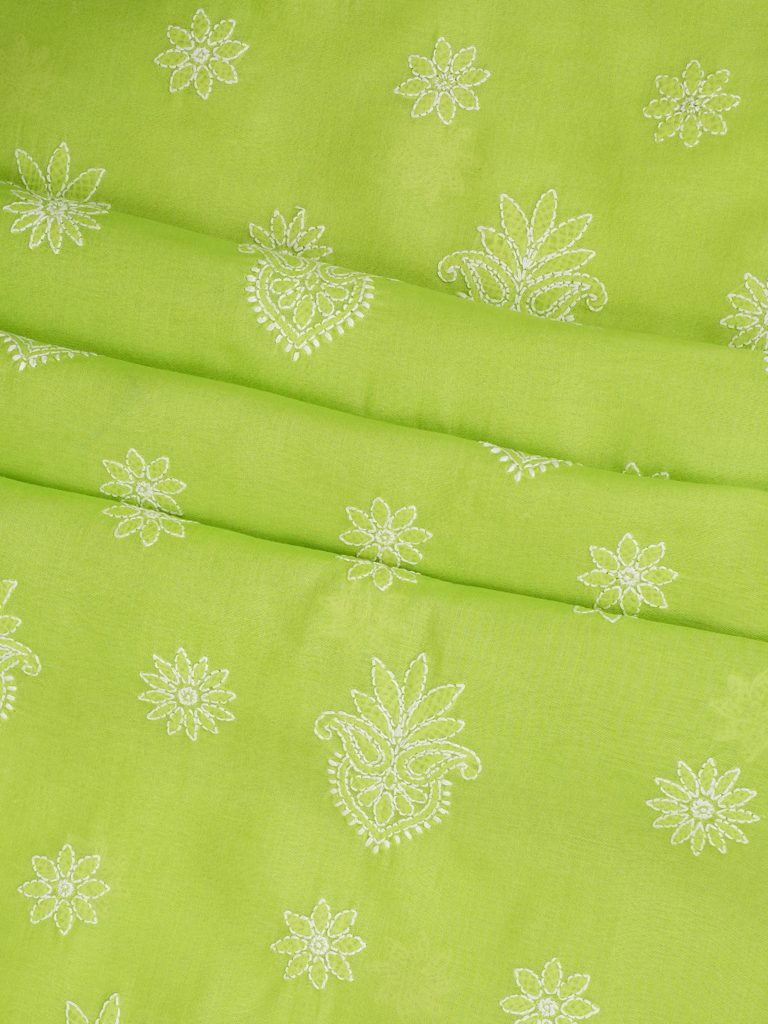Ada Hand Embroidered Green Cotton Lucknowi Chikankari Unstitched Suit Piece With Chiffon Dupatta 01A1026551_3