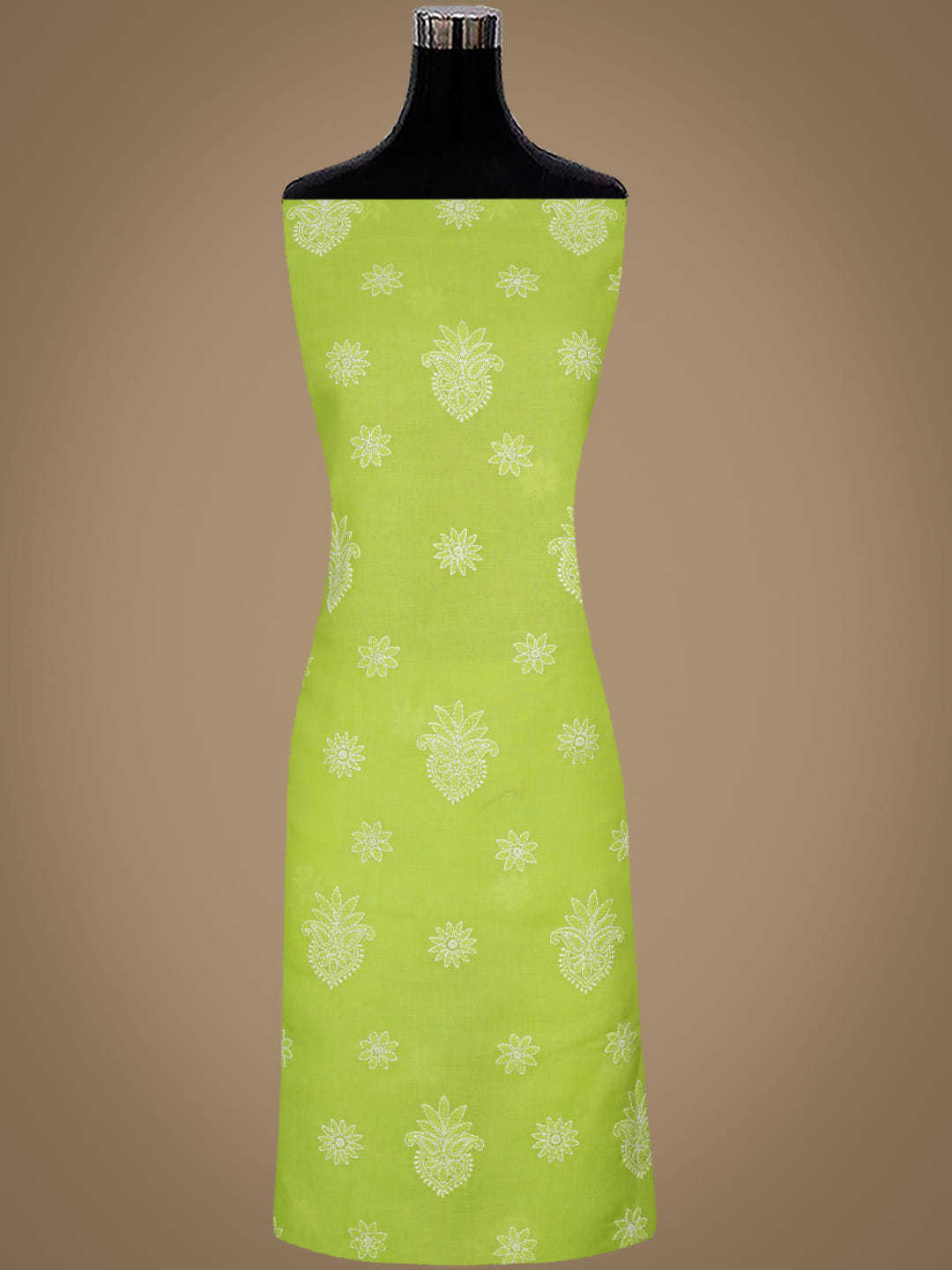 Ada Hand Embroidered Green Cotton Lucknowi Chikankari Unstitched Suit Piece With Chiffon Dupatta 01A1026551_7