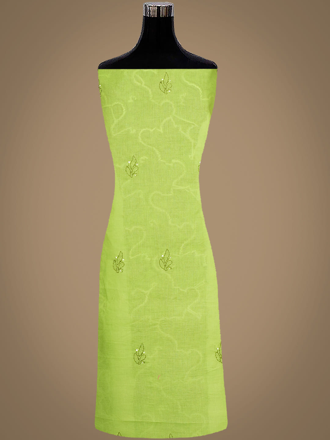 Ada Hand Embroidered Green Cotton Lucknowi Chikankari Unstitched Suit Piece With Chiffon Dupatta 01A905635_3