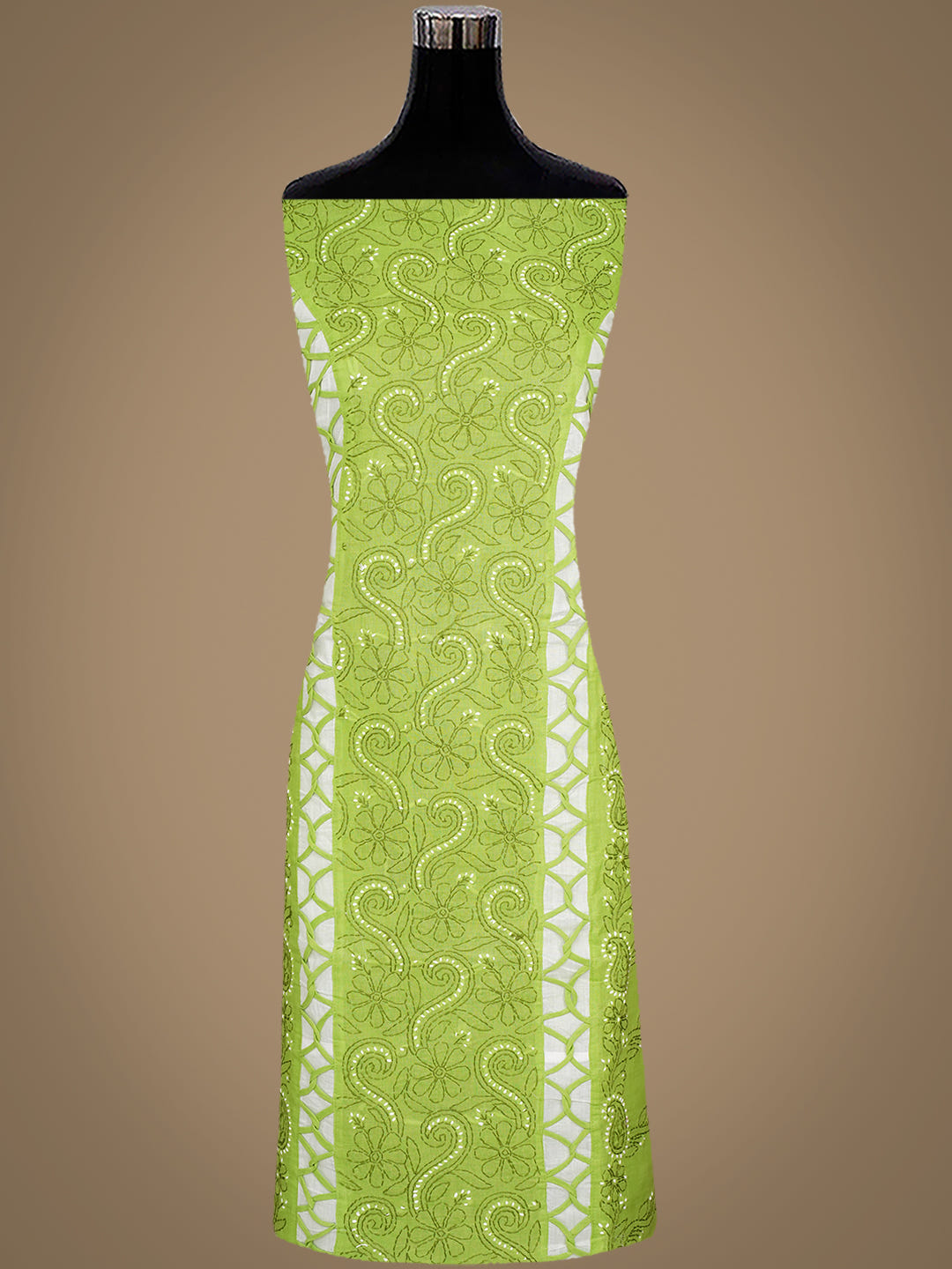Ada Hand Embroidered Green Cotton Lucknowi Chikankari Unstitched Suit Piece With Chiffon Dupatta 01A905635_4