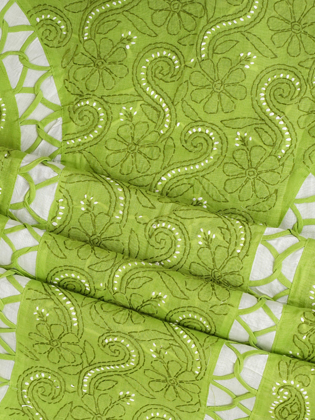 Ada Hand Embroidered Green Cotton Lucknowi Chikankari Unstitched Suit Piece With Chiffon Dupatta 01A905635_7