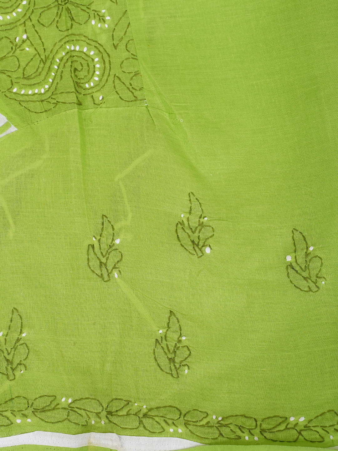Ada Hand Embroidered Green Cotton Lucknowi Chikankari Unstitched Suit Piece With Chiffon Dupatta 01A905635_8
