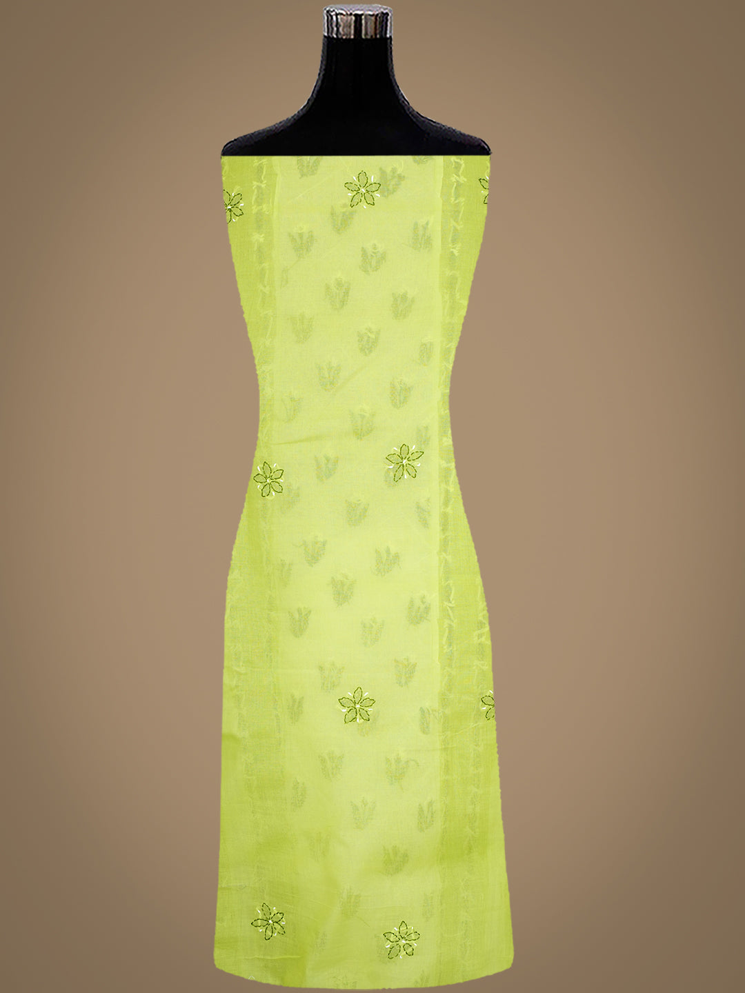 Ada Hand Embroidered Green Cotton Lucknowi Chikankari Unstitched Suit Piece With Chiffon Dupatta 01A919966_2