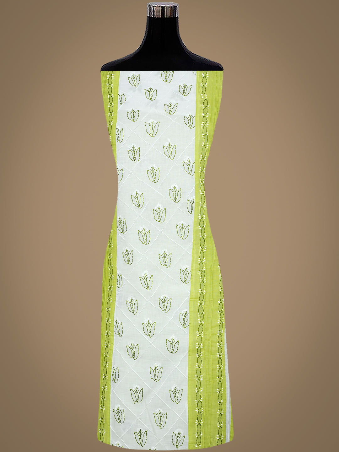 Ada Hand Embroidered Green Cotton Lucknowi Chikankari Unstitched Suit Piece With Chiffon Dupatta 01A919966_3