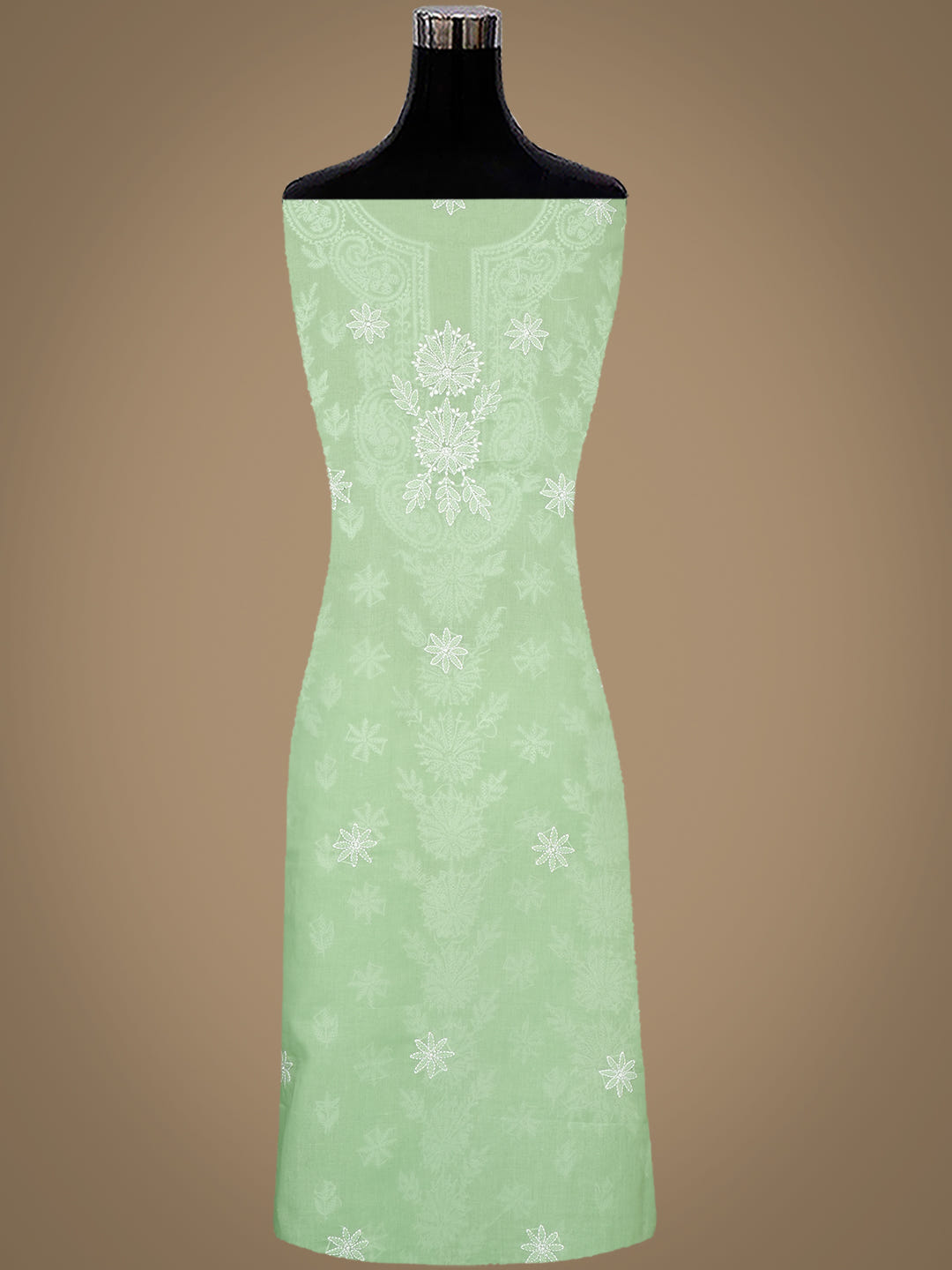Ada Hand Embroidered Green Cotton Lucknowi Chikankari Unstitched Suit Piece With Chiffon Dupatta 01A981706