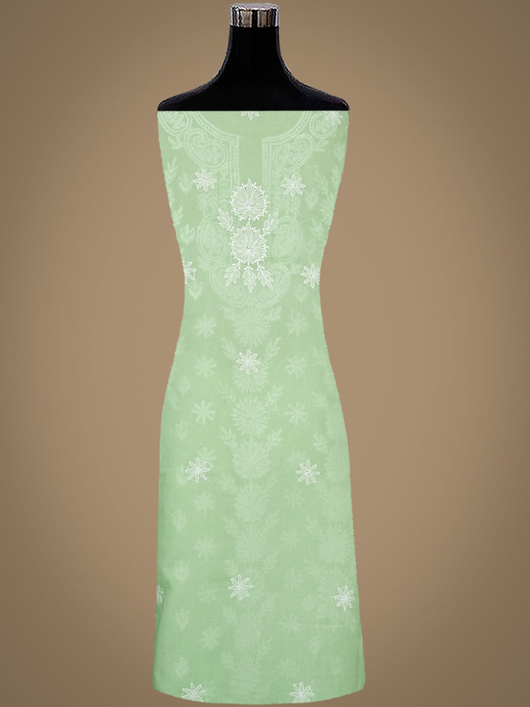Ada Hand Embroidered Green Cotton Lucknowi Chikankari Unstitched Suit Piece With Chiffon Dupatta 01A981706