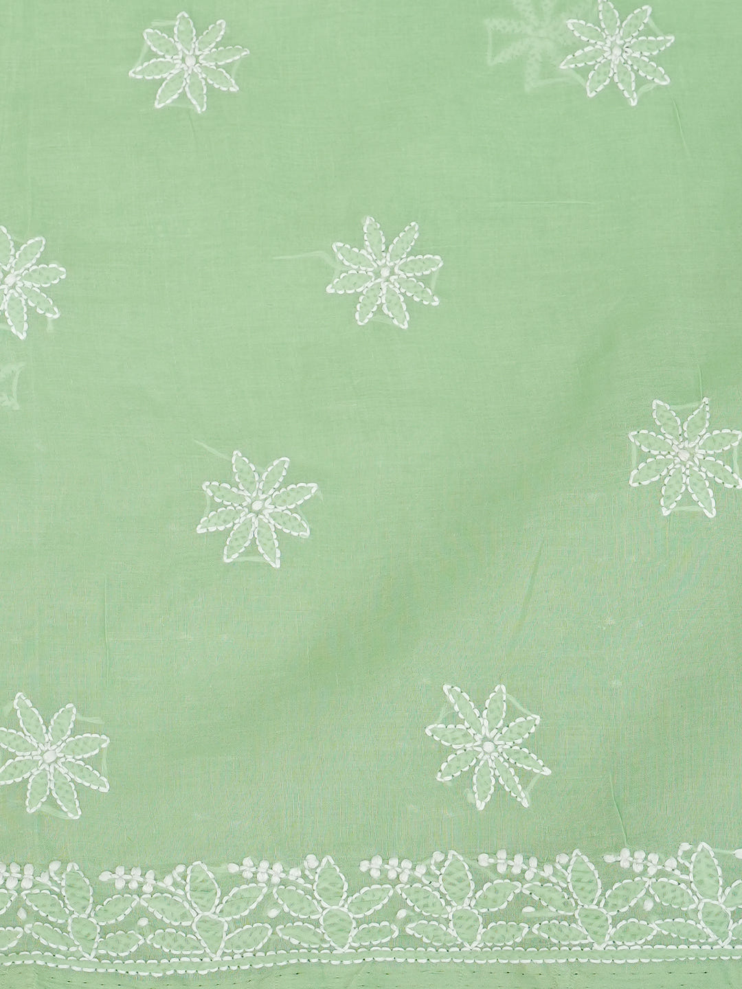 Ada Hand Embroidered Green Cotton Lucknowi Chikankari Unstitched Suit Piece With Chiffon Dupatta 01A981706