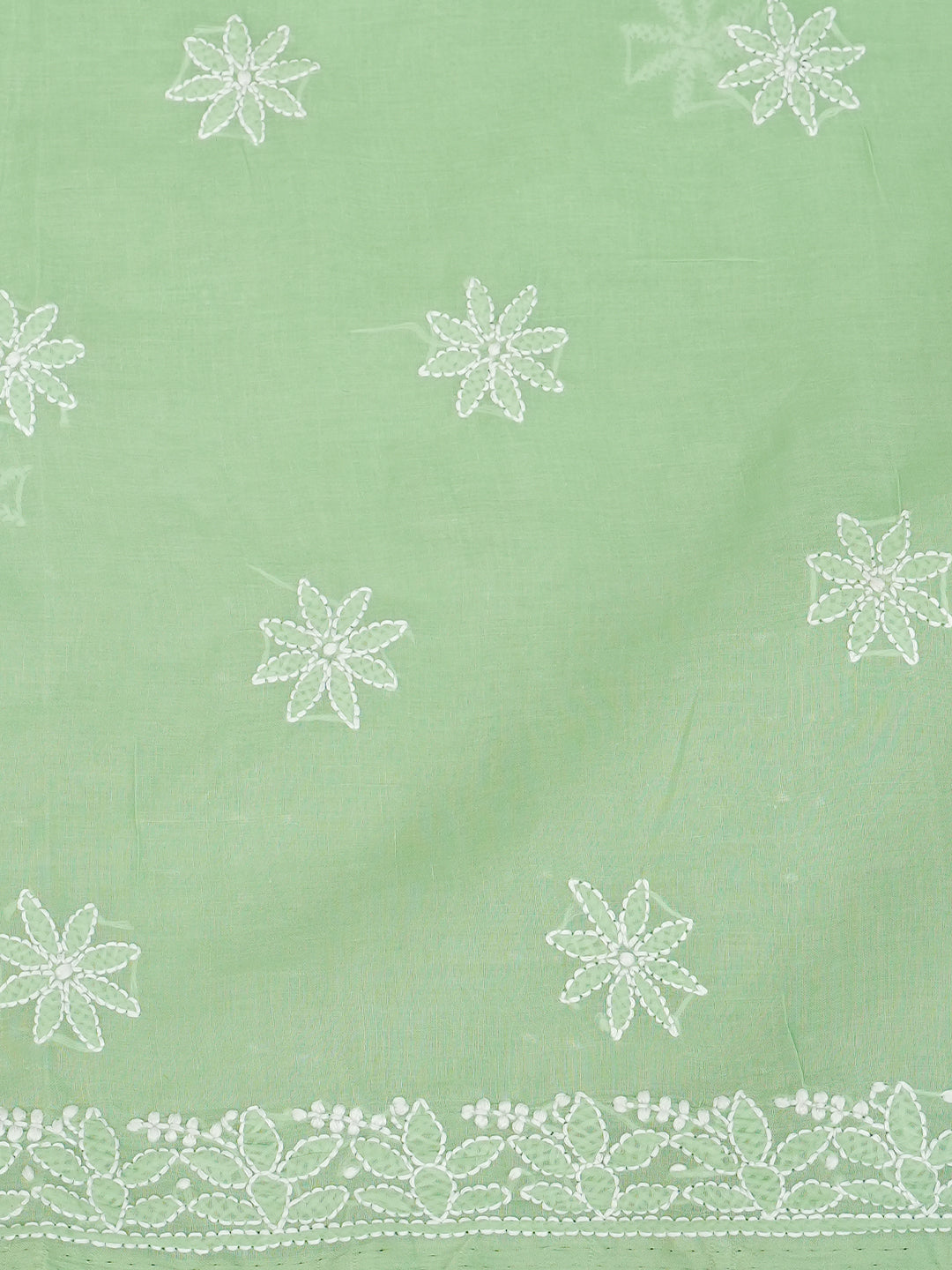 Ada Hand Embroidered Green Cotton Lucknowi Chikankari Unstitched Suit Piece With Chiffon Dupatta 01A981706