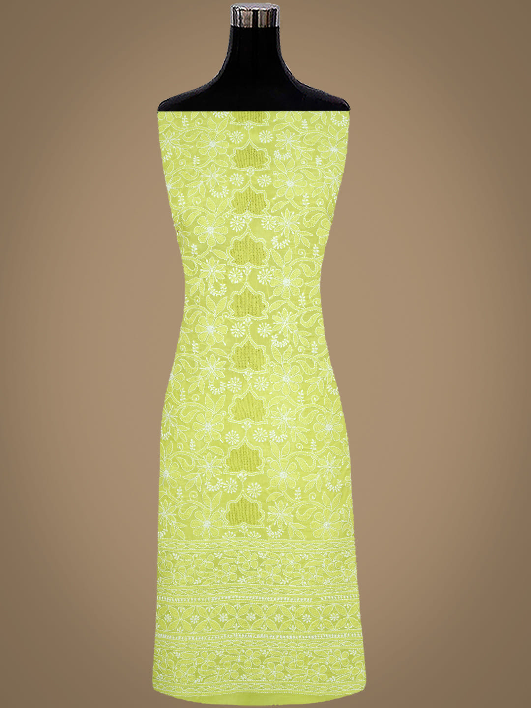 Ada Hand Embroidered Green Cotton Lucknowi Chikankari Unstitched Suit Piece With Chiffon Dupatta 01A992662_2