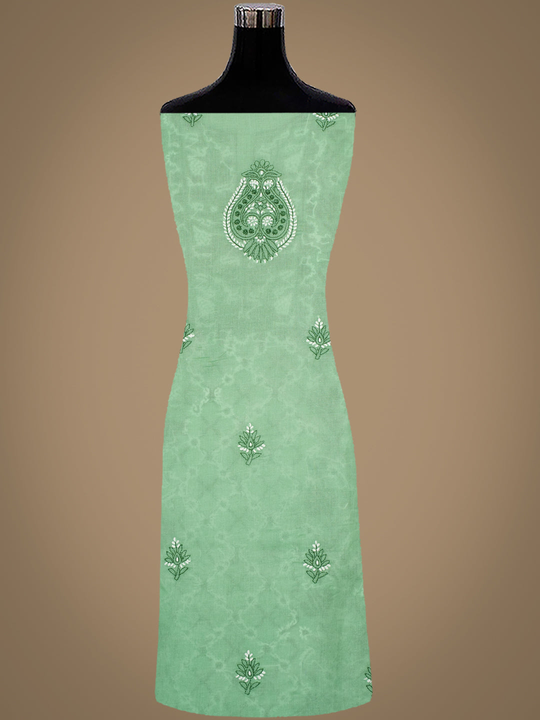 Ada Hand Embroidered Green Cotton Lucknowi Chikankari Unstitched Suit Piece With Chiffon Dupatta 01A992664