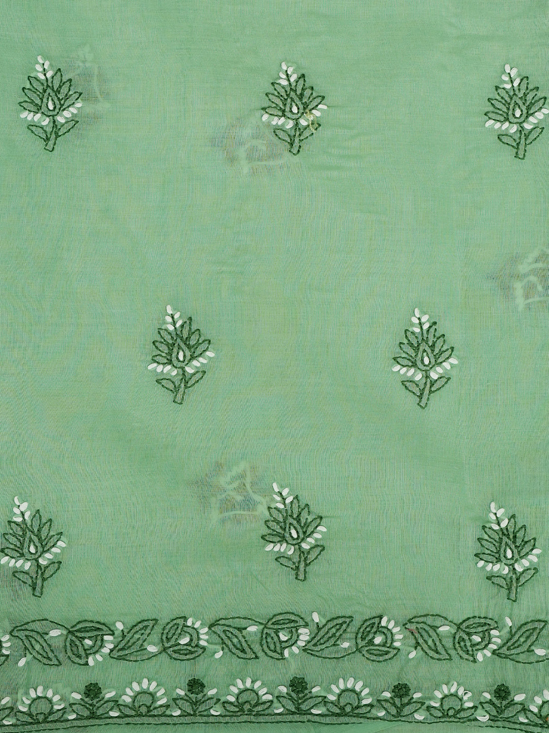 Ada Hand Embroidered Green Cotton Lucknowi Chikankari Unstitched Suit Piece With Chiffon Dupatta 01A992664