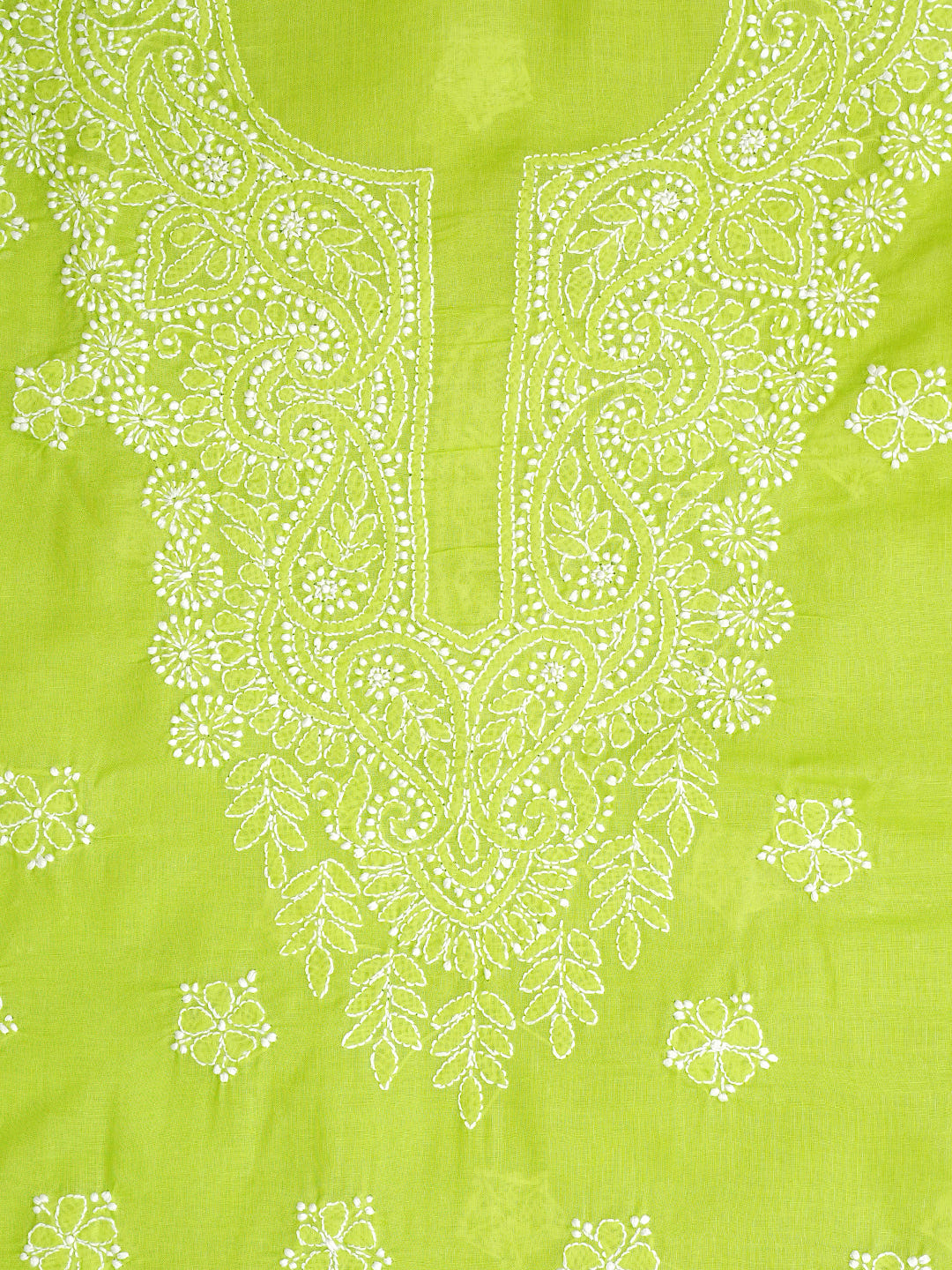 Ada Hand Embroidered Green Cotton Lucknowi Chikankari Unstitched Suit Piece With Chiffon Dupatta A211365