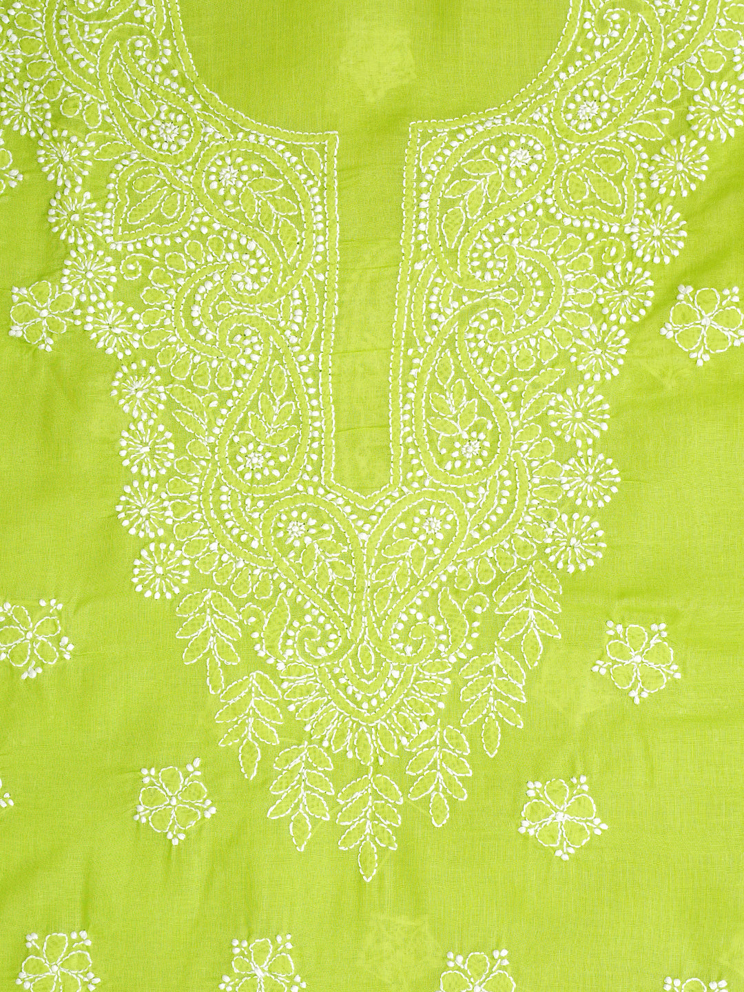 Ada Hand Embroidered Green Cotton Lucknowi Chikankari Unstitched Suit Piece With Chiffon Dupatta A211365