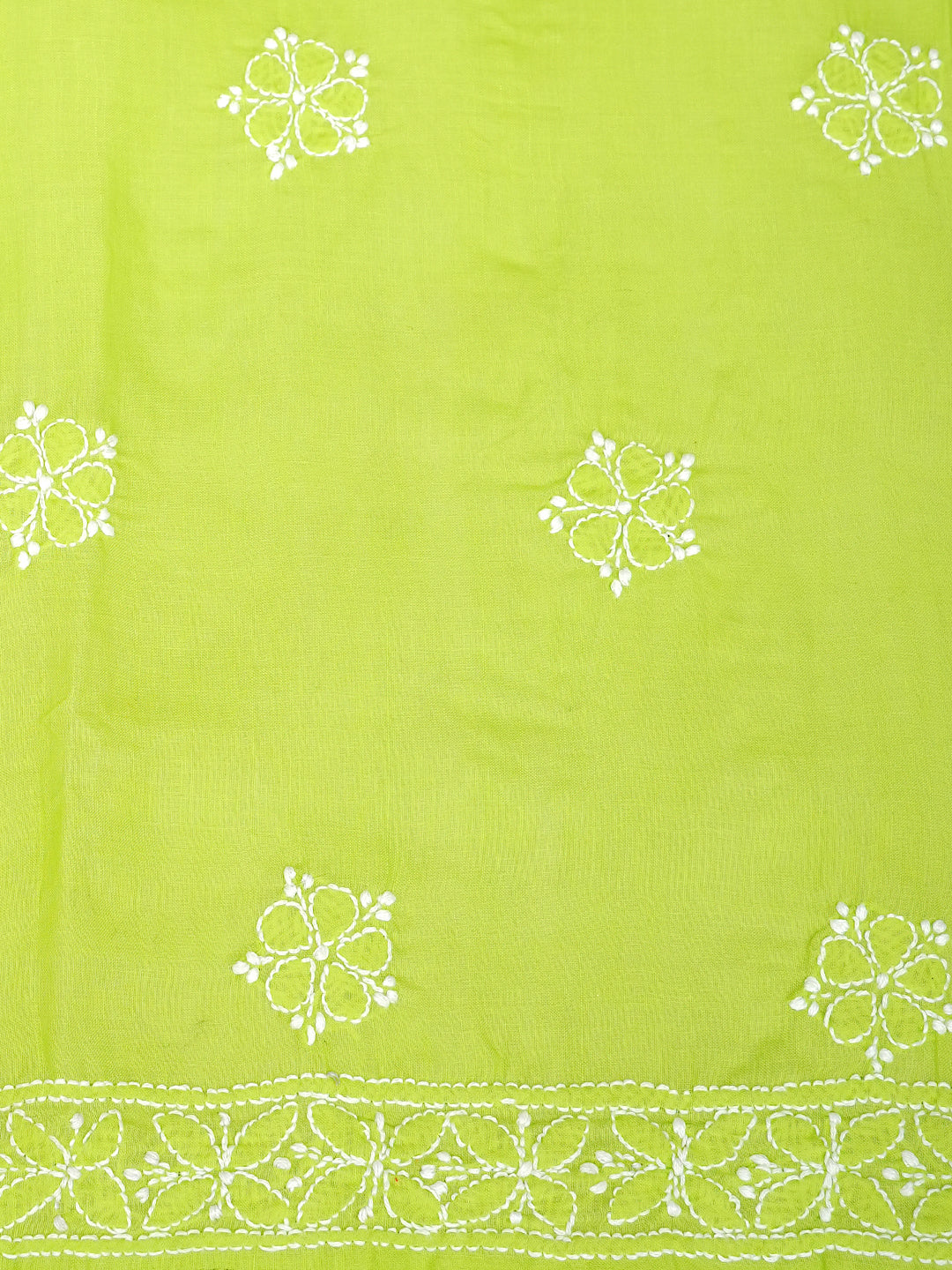 Ada Hand Embroidered Green Cotton Lucknowi Chikankari Unstitched Suit Piece With Chiffon Dupatta A211365