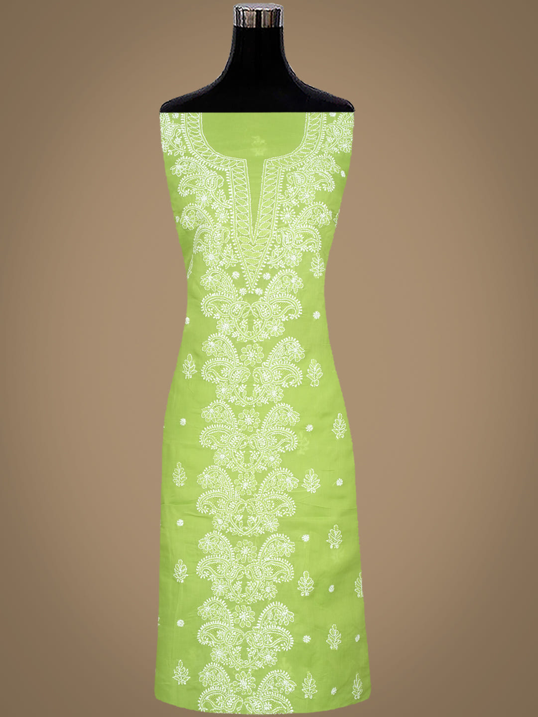 Ada Hand Embroidered Green Cotton Lucknowi Chikankari Unstitched Suit Piece with Chiffon Dupatta 01A1009897_2