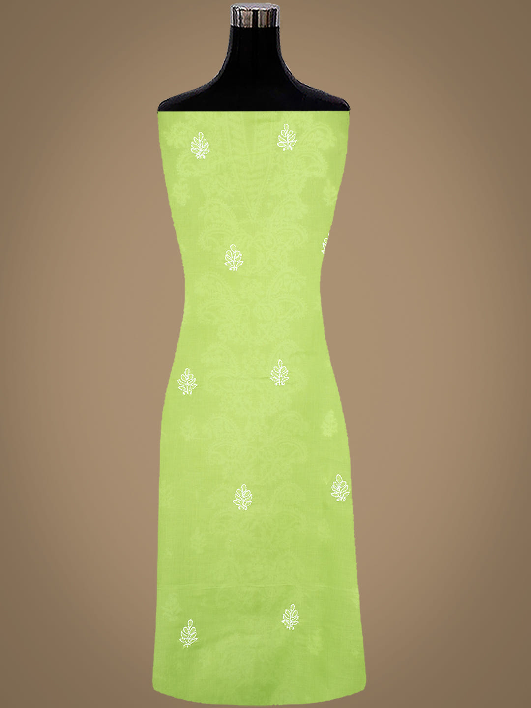 Ada Hand Embroidered Green Cotton Lucknowi Chikankari Unstitched Suit Piece with Chiffon Dupatta 01A1009897_4