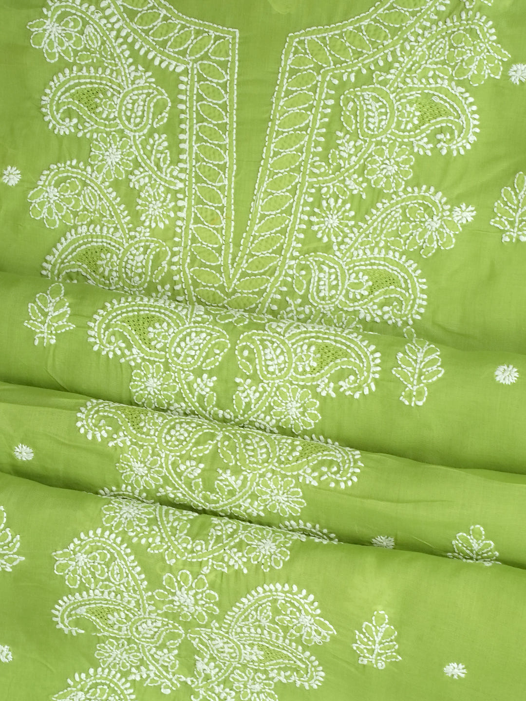 Ada Hand Embroidered Green Cotton Lucknowi Chikankari Unstitched Suit Piece with Chiffon Dupatta 01A1009897_6