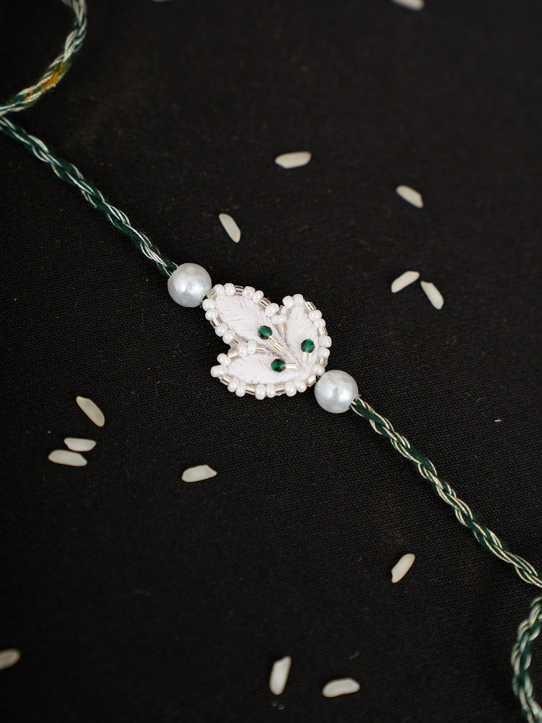 Ada Hand Embroidered Green Cotton Raksha Sutra Rakhi With Cutdana Work_2