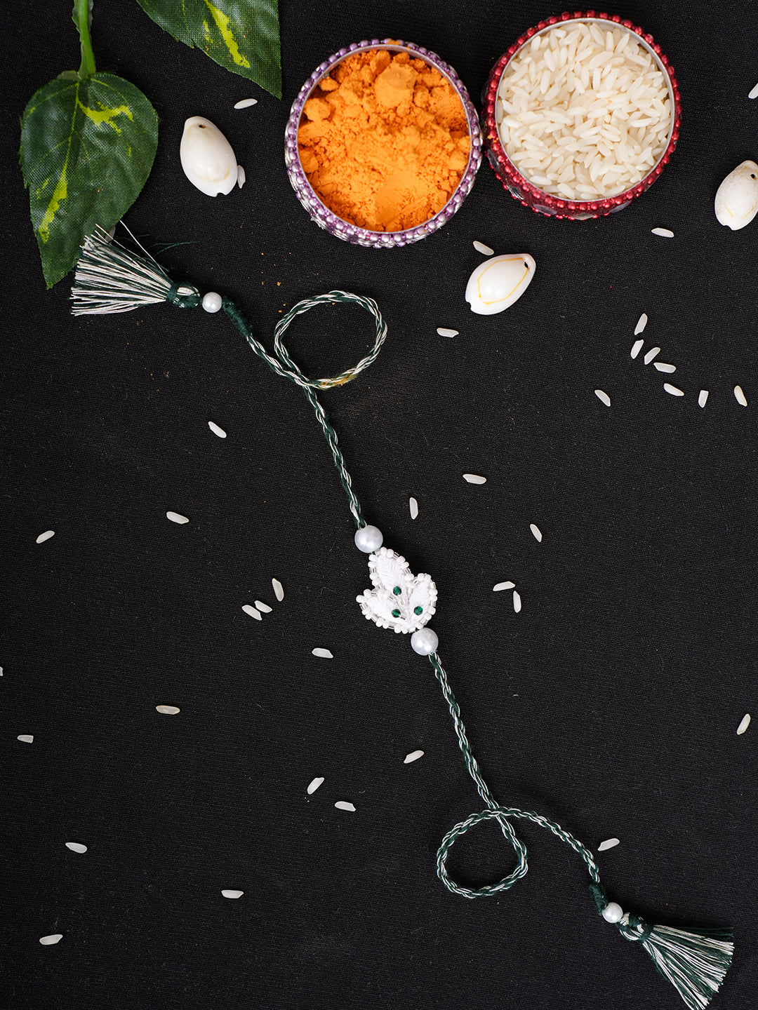 Ada Hand Embroidered Green Cotton Raksha Sutra Rakhi With Cutdana Work_1