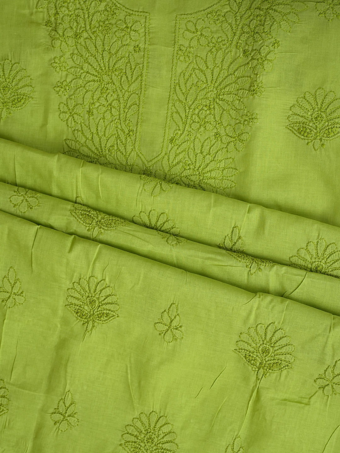 Ada Hand Embroidered Green Cotton lucknowi Chikankari Unstitched Kurta 01A991929