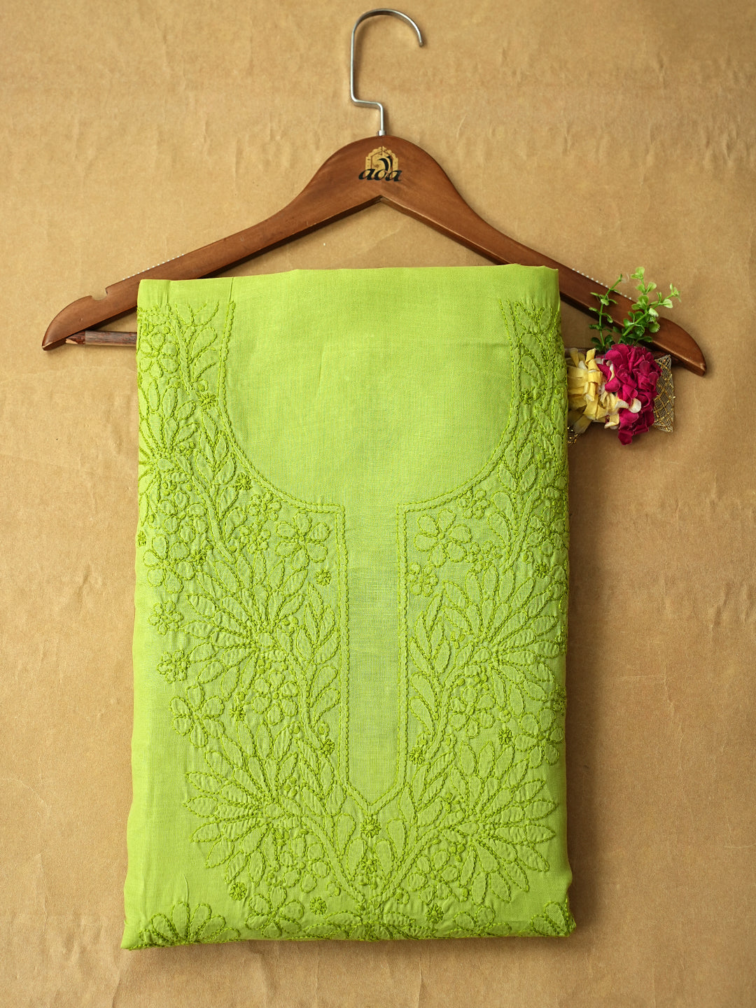 Ada Hand Embroidered Green Cotton lucknowi Chikankari Unstitched Kurta 01A991929