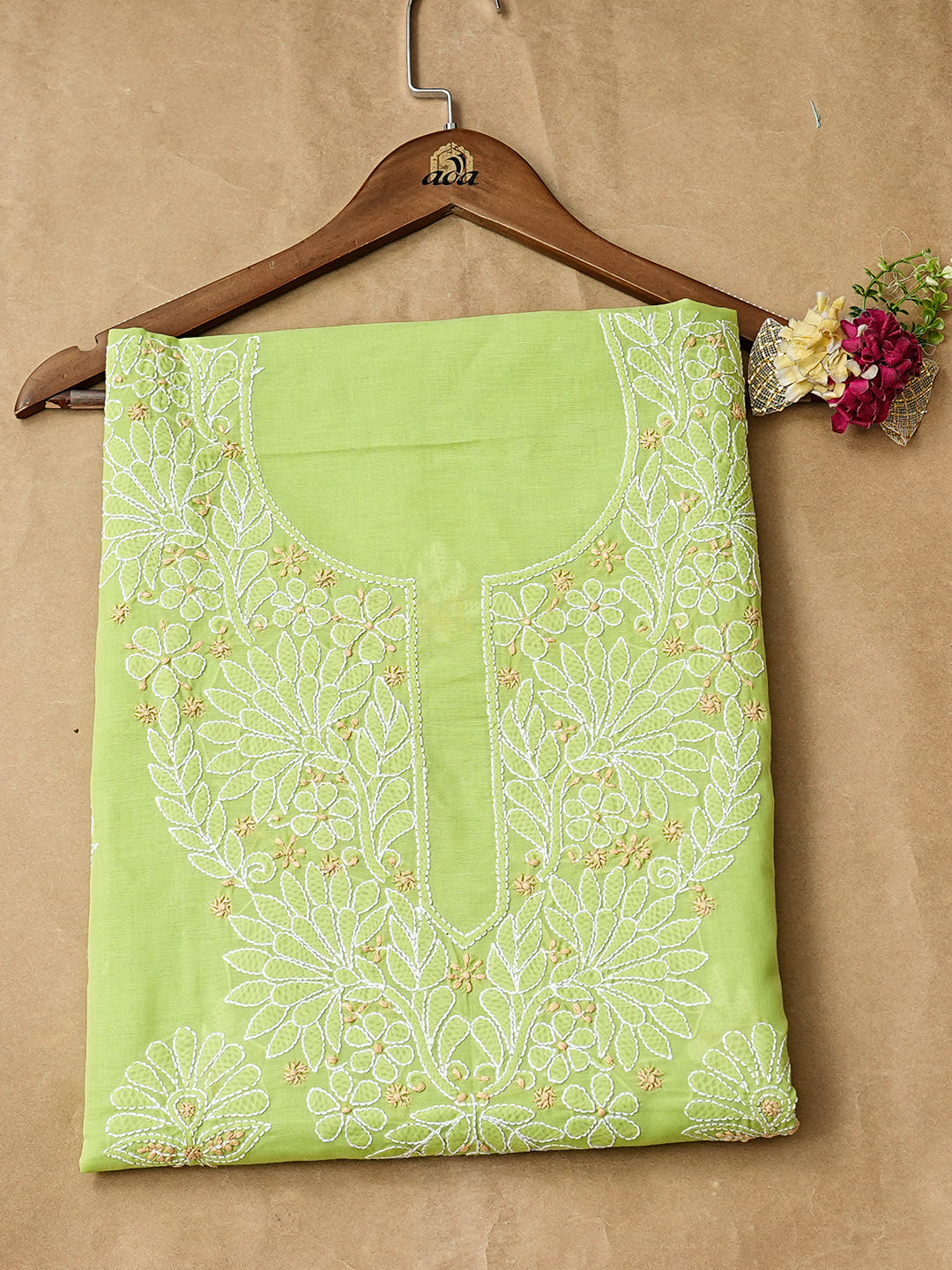 Ada Hand Embroidered Green Cotton lucknowi Chikankari Unstitched Kurta 01A991930