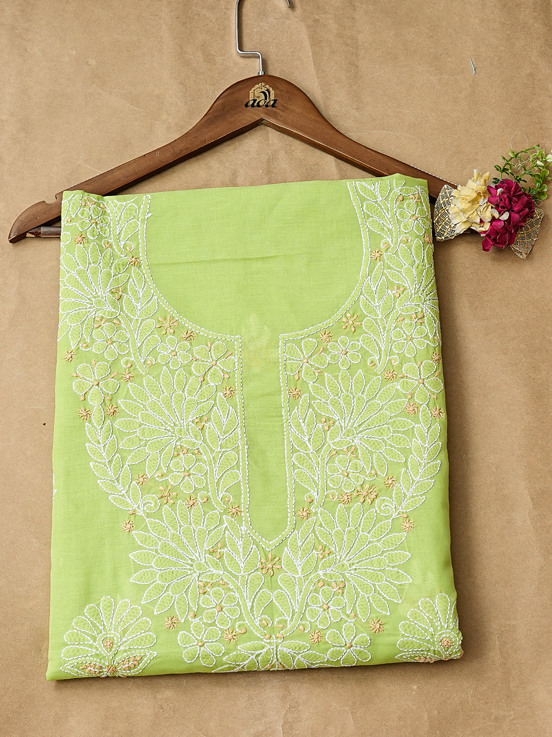 Ada Hand Embroidered Green Cotton lucknowi Chikankari Unstitched Kurta 01A991930