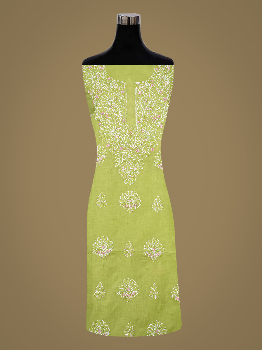 Ada Hand Embroidered Green Cotton lucknowi Chikankari Unstitched Kurta 01A991932