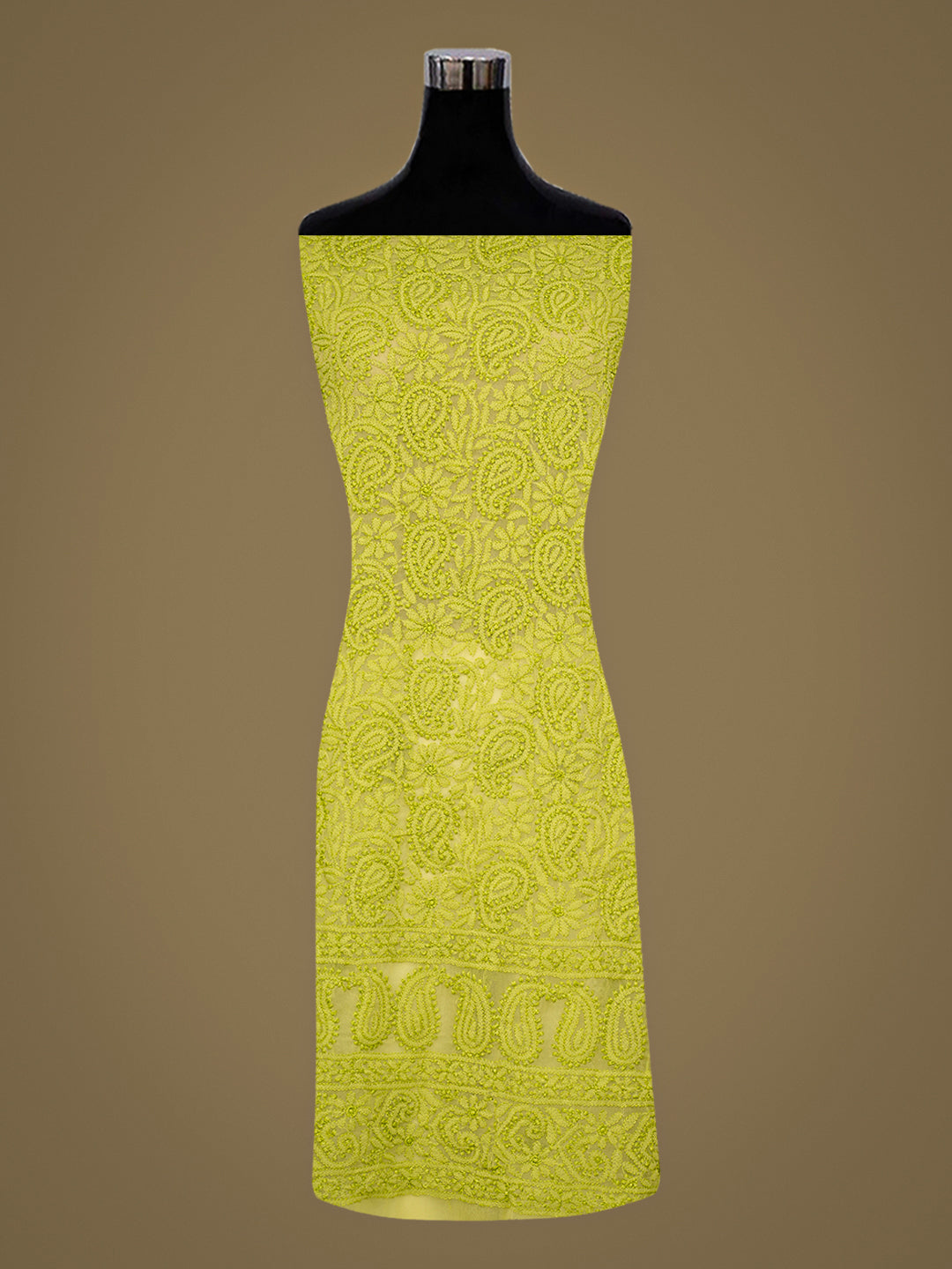 Ada Hand Embroidered Green Faux Georgette Lucknowi Chikankari Unstitched Kurta 01A988958