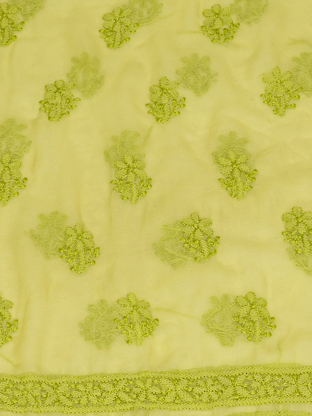 Ada Hand Embroidered Green Faux Georgette Lucknowi Chikankari Unstitched Kurta 01A988958