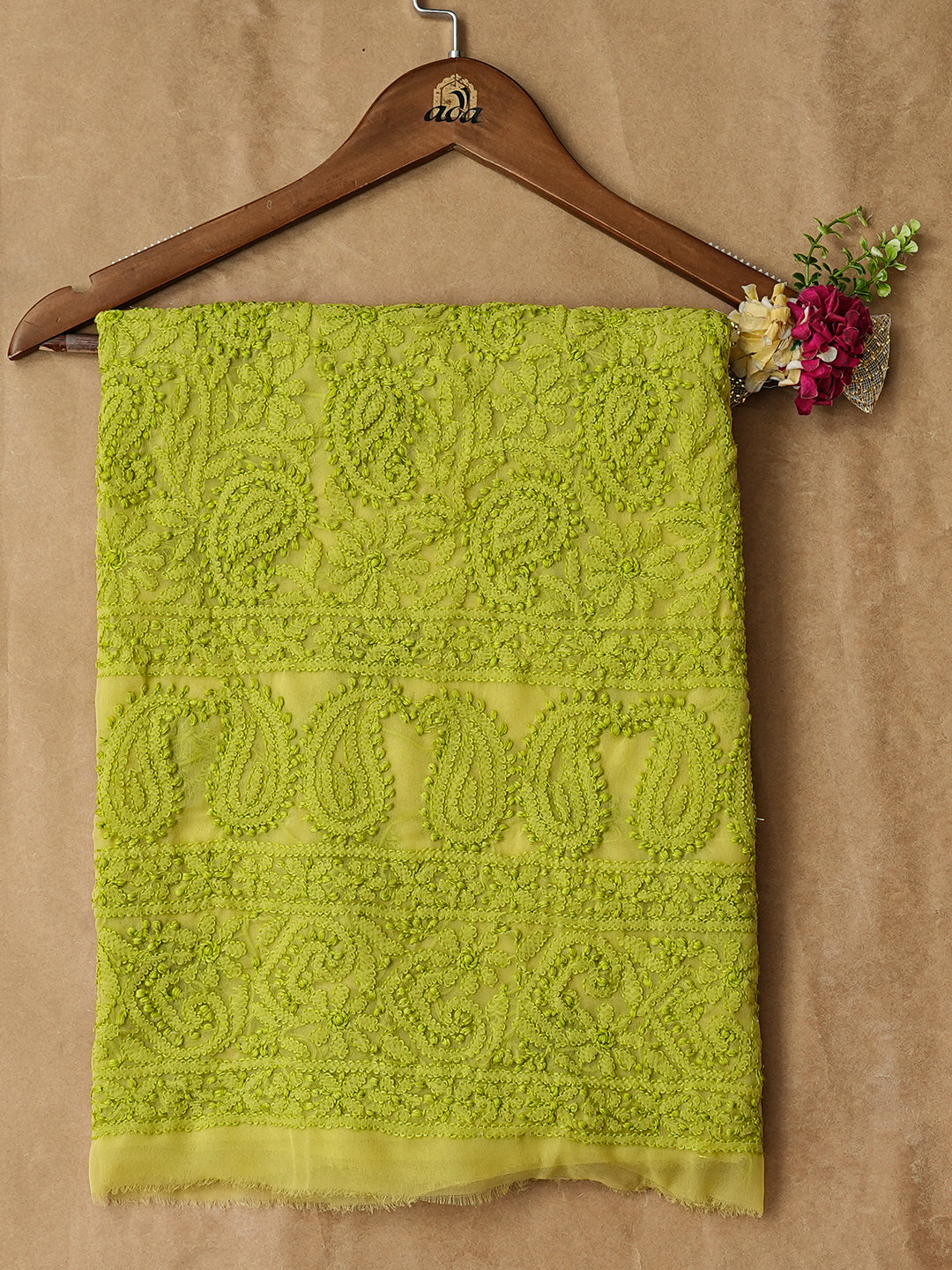 Ada Hand Embroidered Green Faux Georgette Lucknowi Chikankari Unstitched Kurta 01A988958