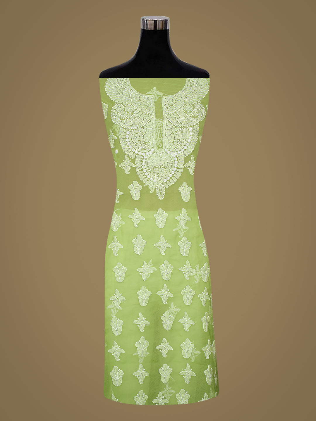 Ada Hand Embroidered Green Faux Georgette Lucknowi Chikankari Unstitched Suit Piece 01A1018945