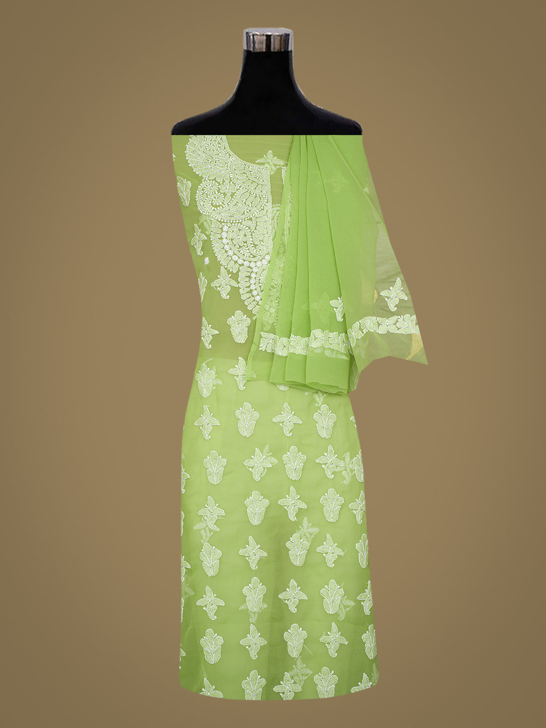 Ada Hand Embroidered Green Faux Georgette Lucknowi Chikankari Unstitched Suit Piece 01A1018945